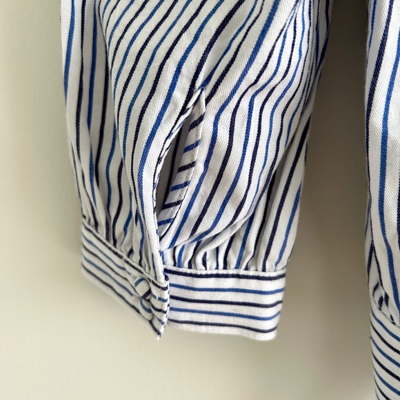 Madewell Wrap Blouse Striped Blue and White with Bow and Buttons Size XS - Picture 12 of 15